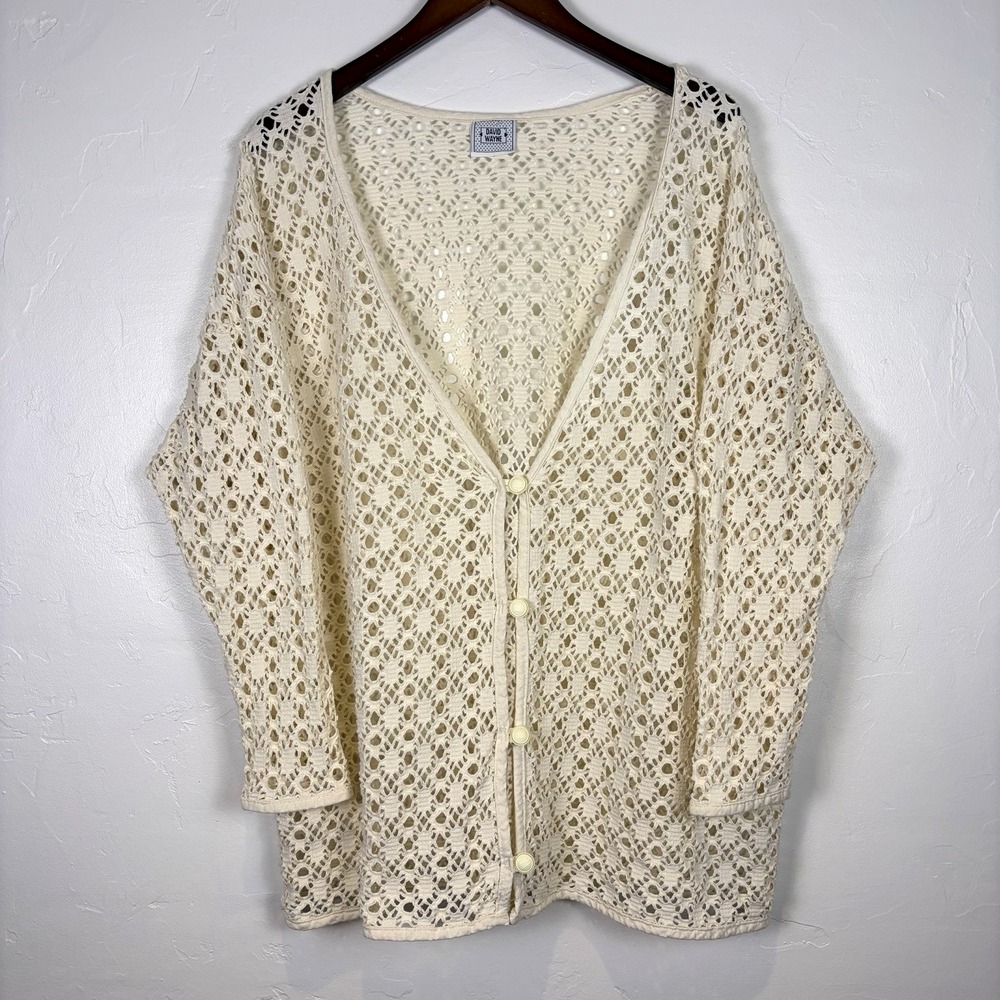 Vintage‎ David Wayne Woman's Crochet Button up Cardigan Size L Open Knit Boho